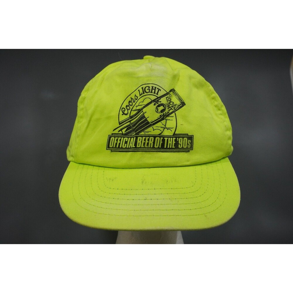 Vintage Coors Light Official Beer 90s SnapBack Hat Hi Vis Green Cap San Sun Zip